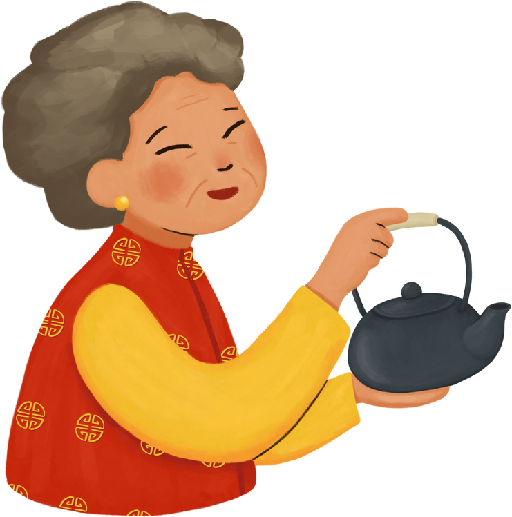 Folk Painterly Grandma Holding a Teapot